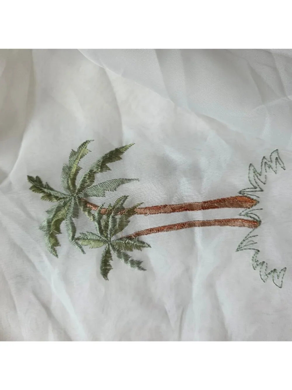 Palm Tree Embroidered Sheer Curtain Panel By Springs White Tropical Decor